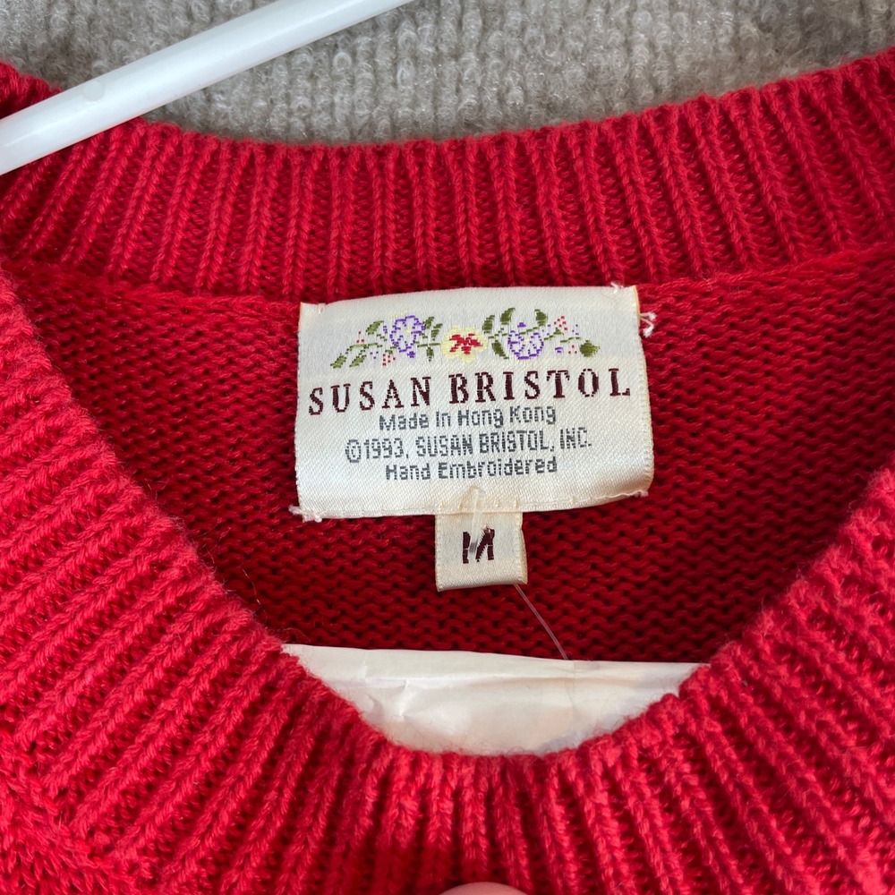 Susan Bristol Red Hand Embroidered Sweater M Mittens Jumpers USA - Picture 2 of 14